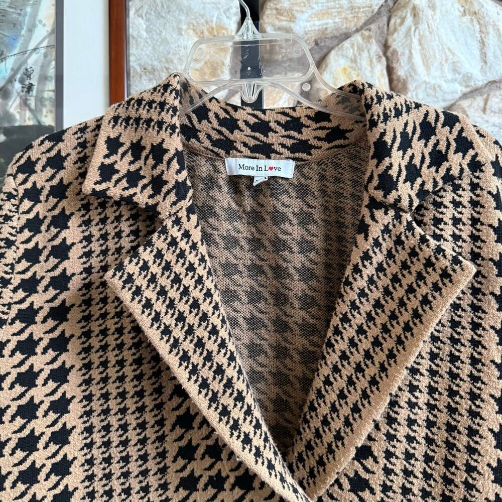 Houndstooth sweater coat *small flaw* Classic heritage chic cozy girl academic - Picture 8 of 13